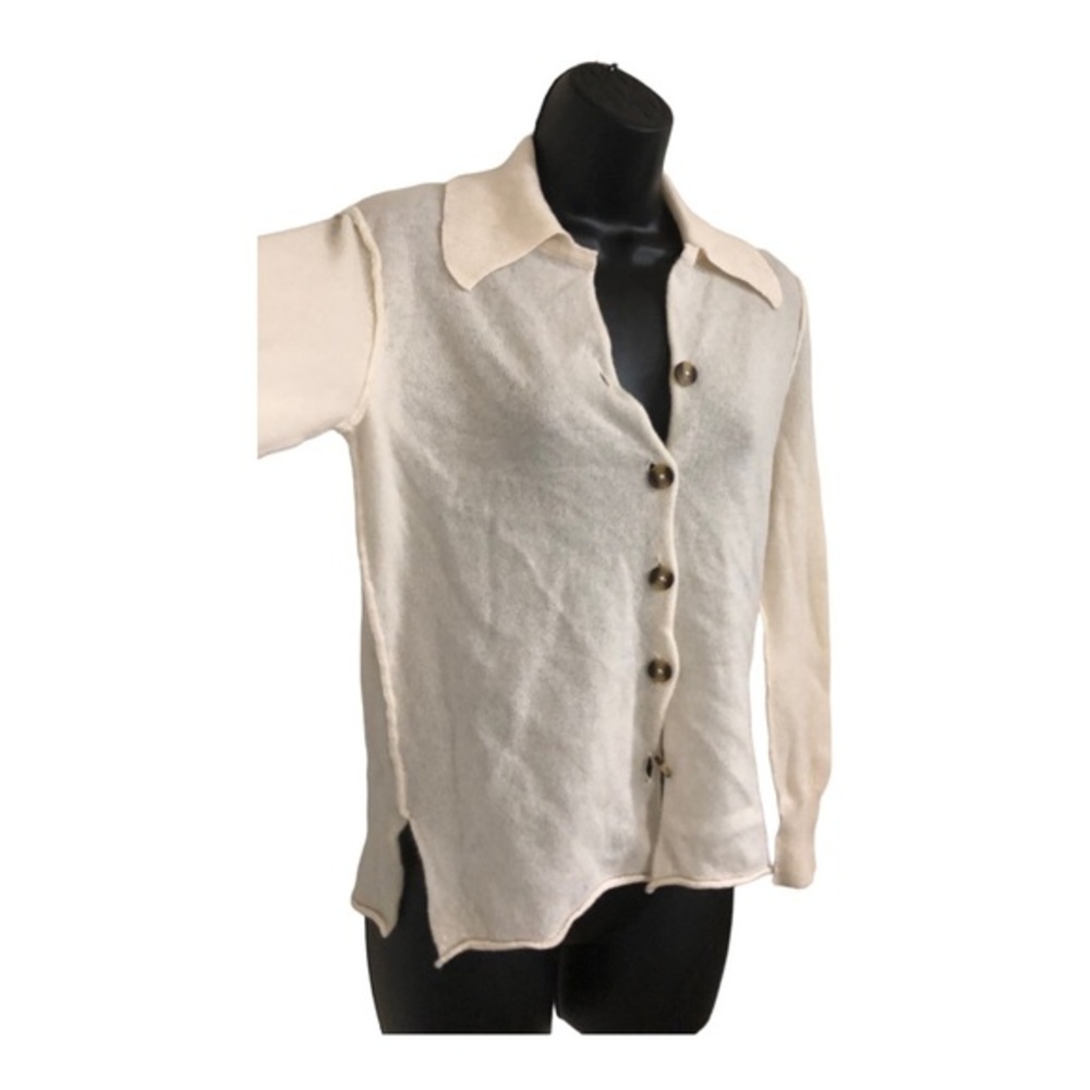 Free People paloma‎ cream 100% cashmere button front grandpa slouchy cardigan XS - Picture 10 of 14